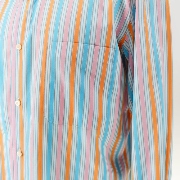 ISAIA Napoli Men's Shirt Multicolor Cotton Striped Long Sleeve Button Front L - Picture 2 of 16